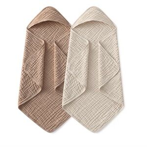 Beige and Brown Muslin Hooded Towels